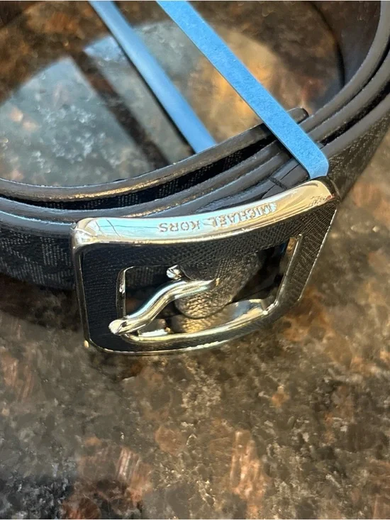 Michael Kors Black Logo-Print Womans Belt with Silver Buckle - Picture 3 of 11